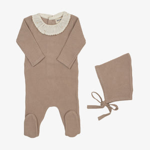 Bee & Dee Knit Embroidered Dot Take Me Home Set - Taupe