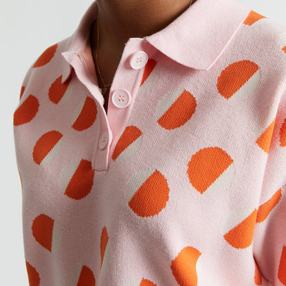 Indee Pivoine Knitted Polo With Dots - Candy Pink