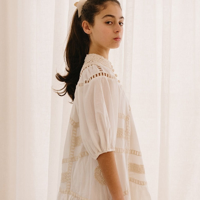 Petite Amalie Doily Smock Dress - White-natural