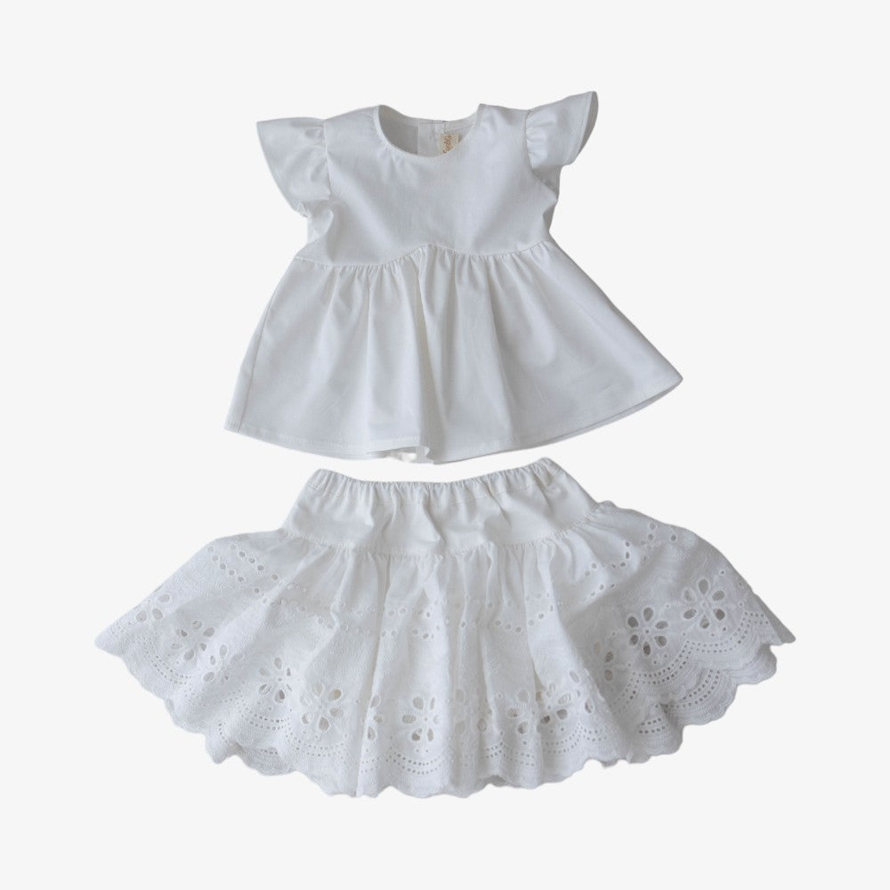 Little Eyelet Sole Top + Bloomer - White