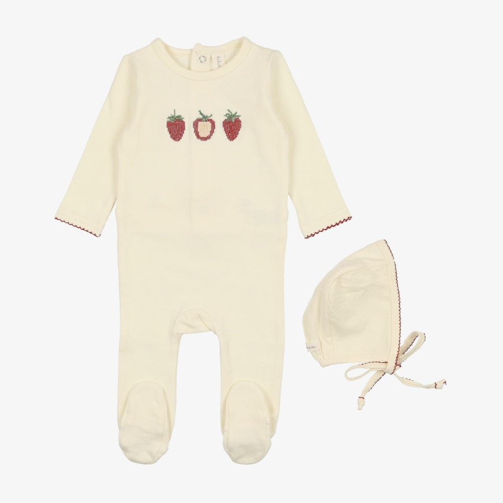 Lilette Embroidered Fruit Footie And Hat - Ivory-strawberry