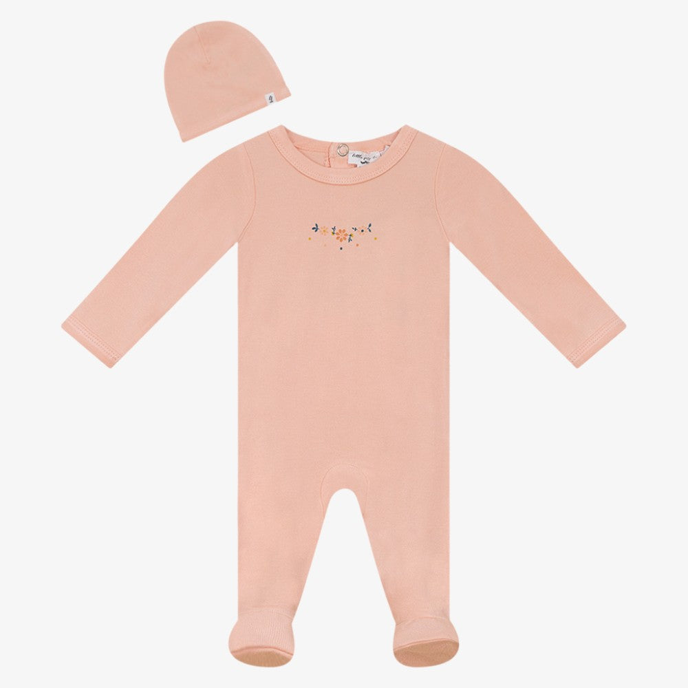 Fragile Floral Footie With Hat - Blush