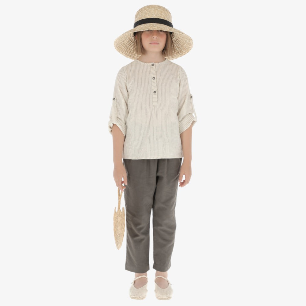 Belle Chiara Stripe Stitching Shirt - Gray