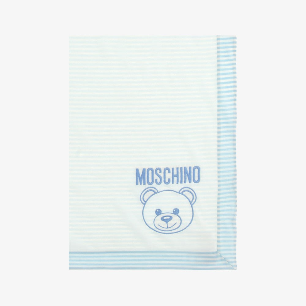 Moschino Logo Striped Embroidered Blanket - Sky