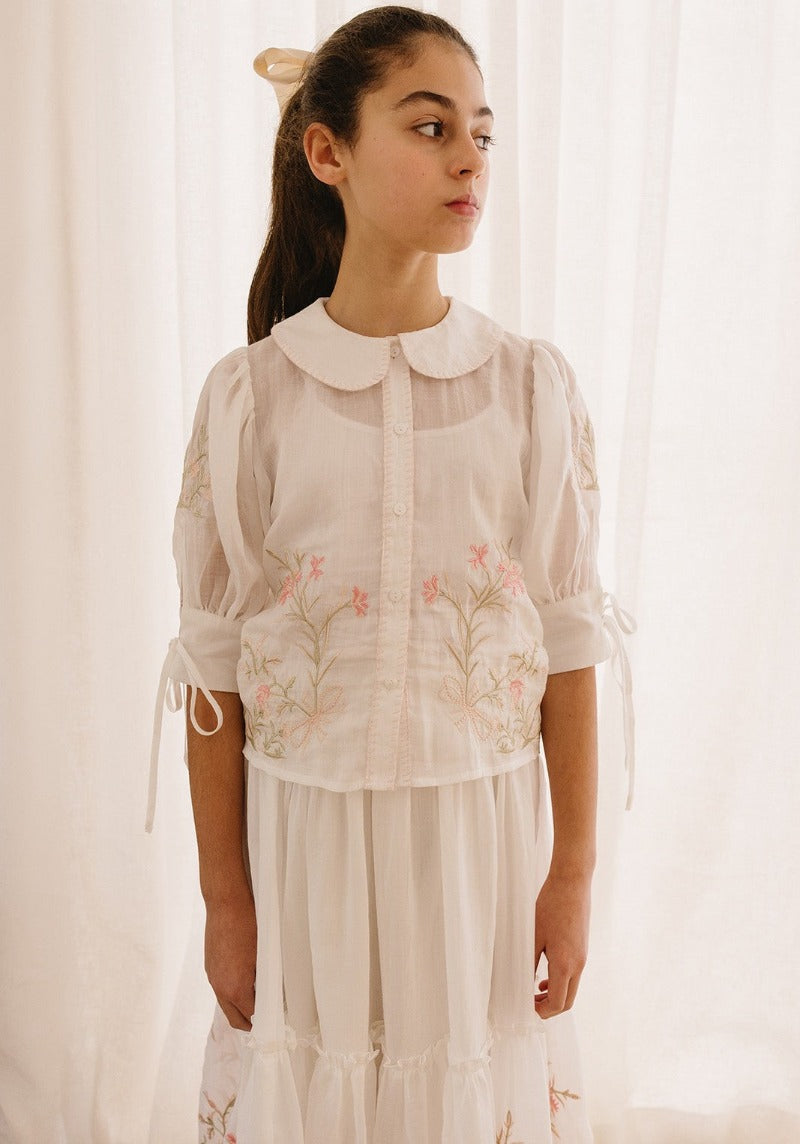 Petite Amalie Heirloom Embroidered Blouse And Skirt - White