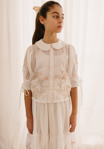 Petite Amalie Heirloom Embroidered Blouse And Skirt - White