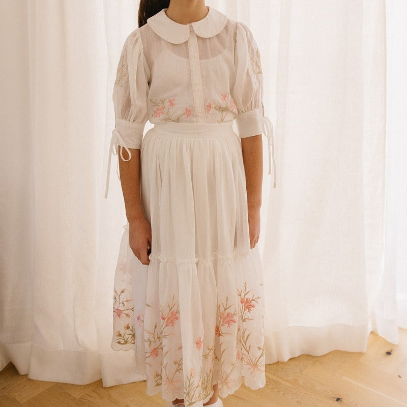 Petite Amalie Heirloom Embroidered Blouse And Skirt - White