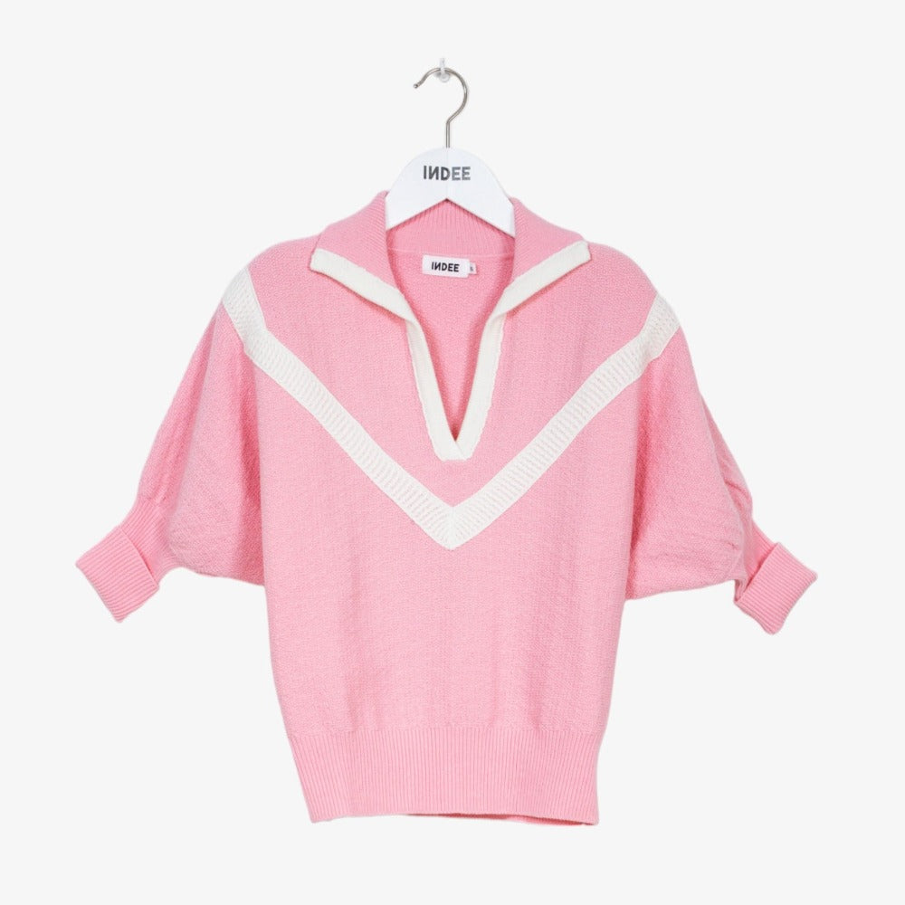 Indee Panama Polo Knit Sweater - Candy Pink