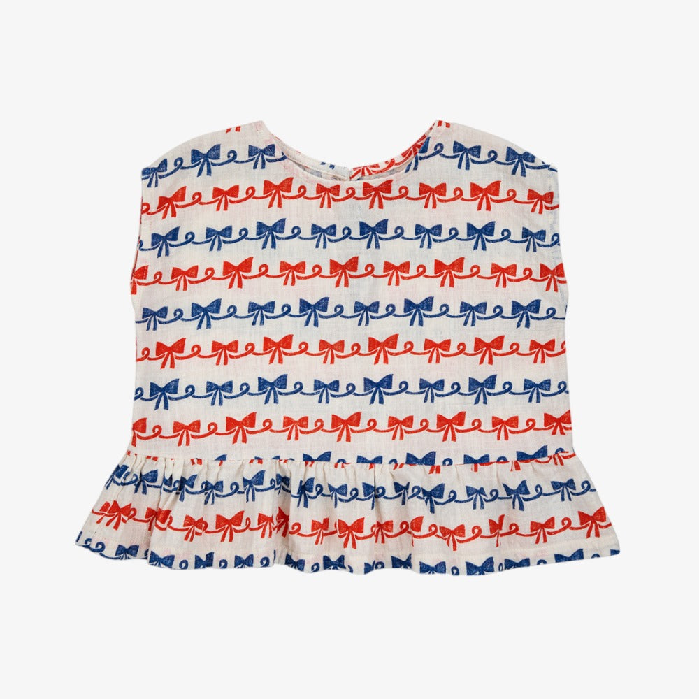 Bobo Choses Ribbon Bow Woven Blouse - Off White