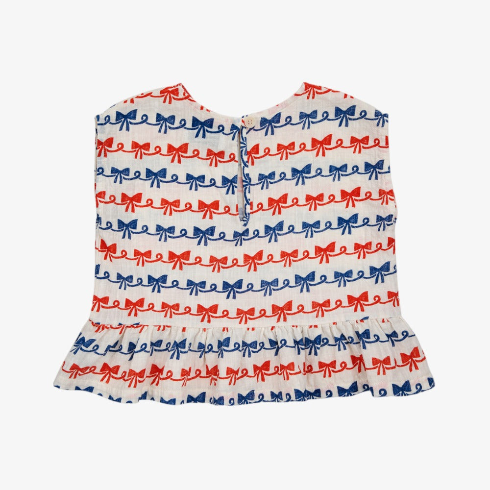 Bobo Choses Ribbon Bow Woven Blouse - Off White