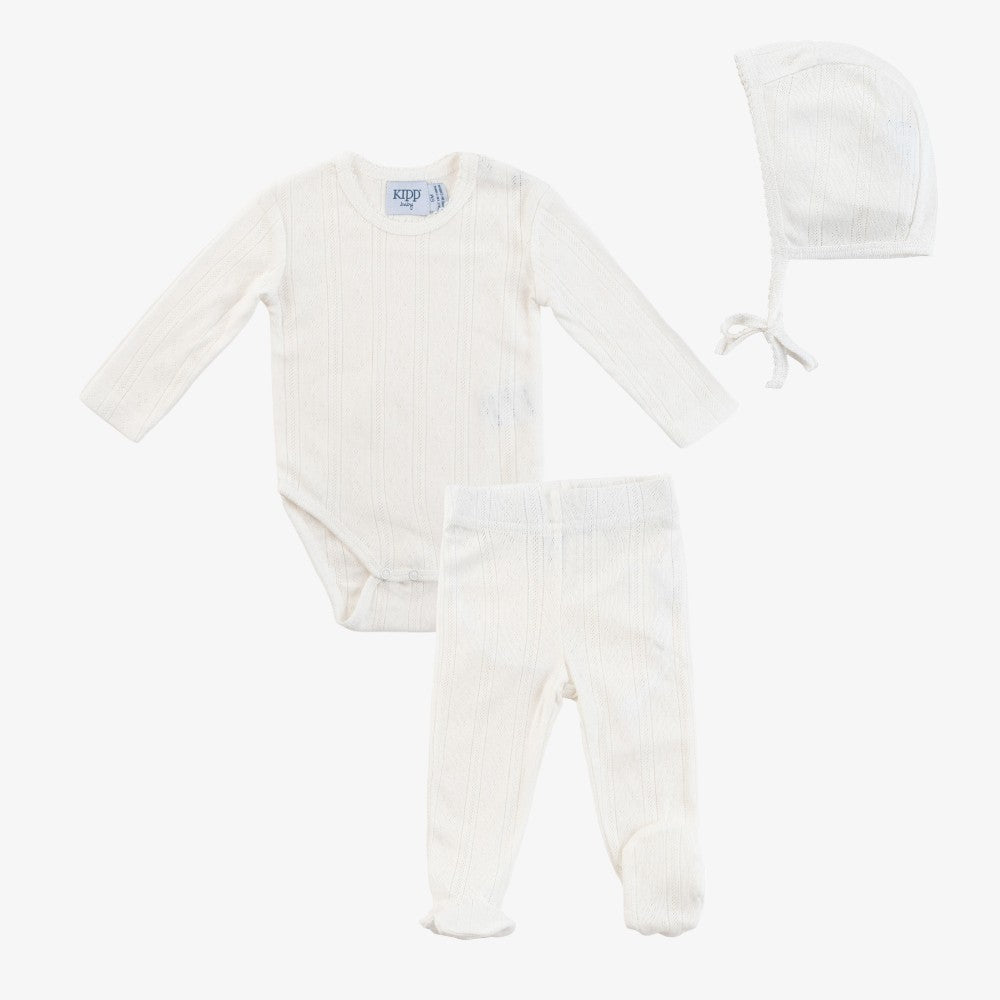 Kipp Pointelle Scallop 3 Piece Set - White