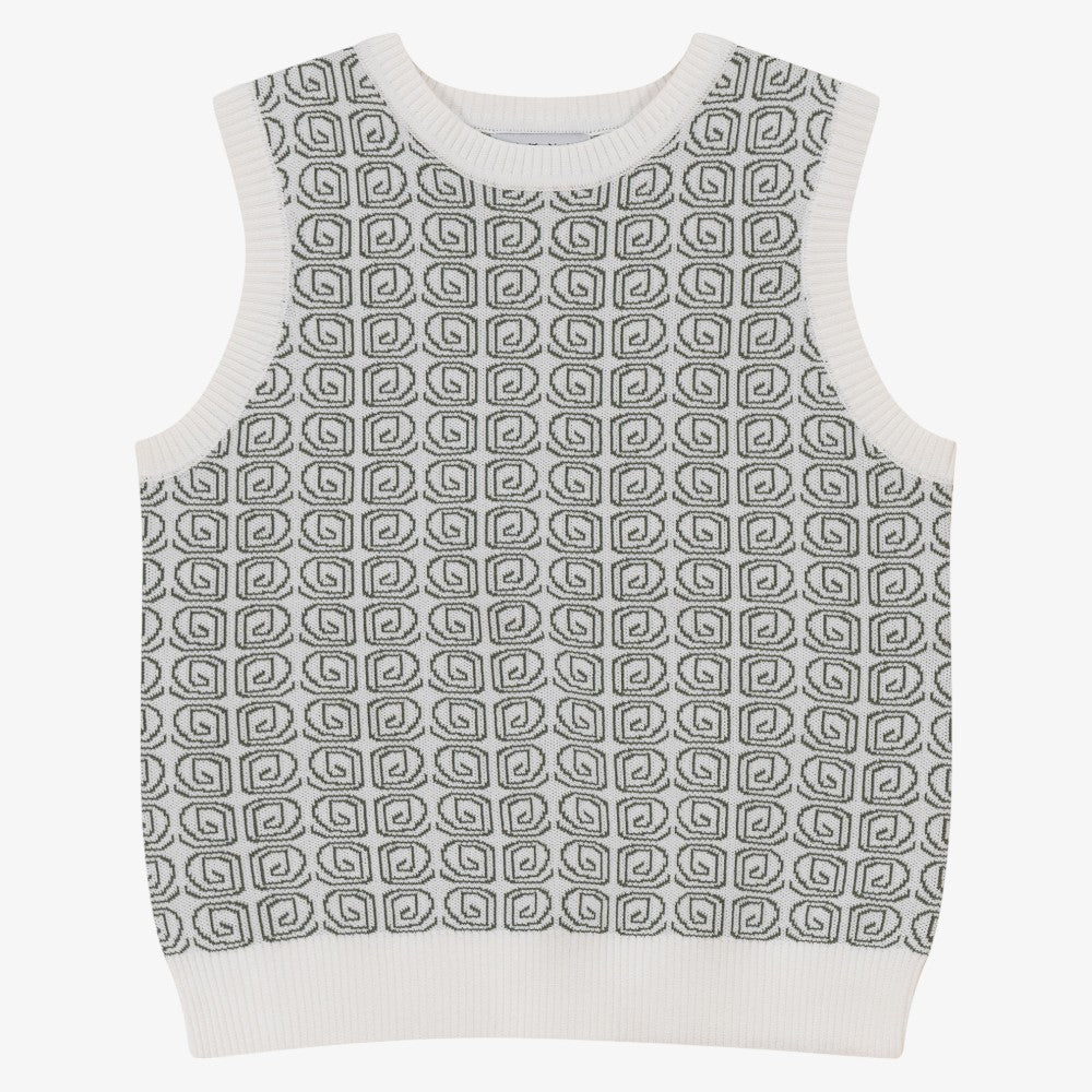 Mann Printed Knit Vest - Moss-white