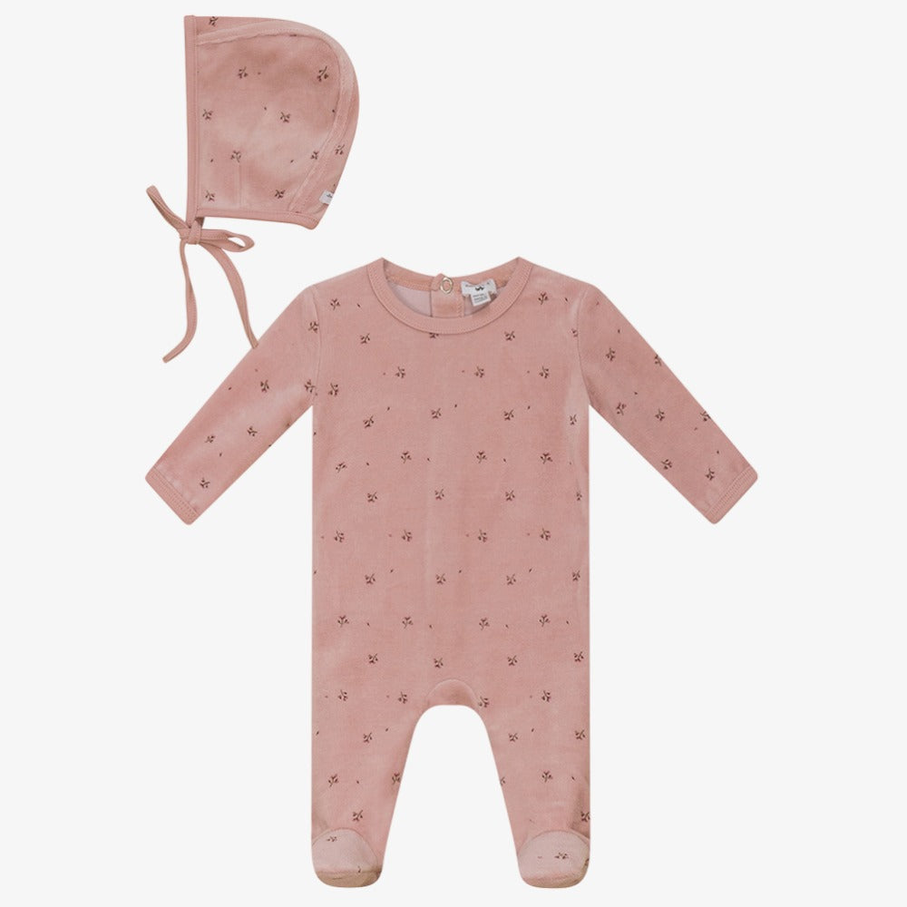 Fragile Floral Footie With Beanie - Baby Pink
