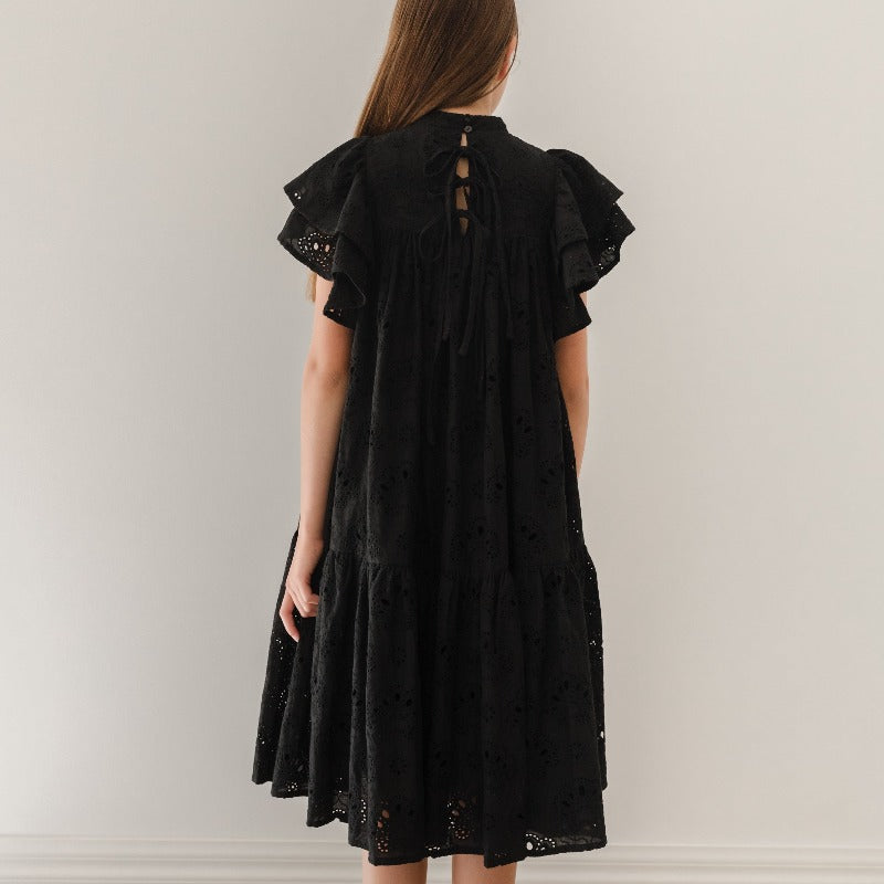 Petite Amalie Leaf Embroidered Dress - Black