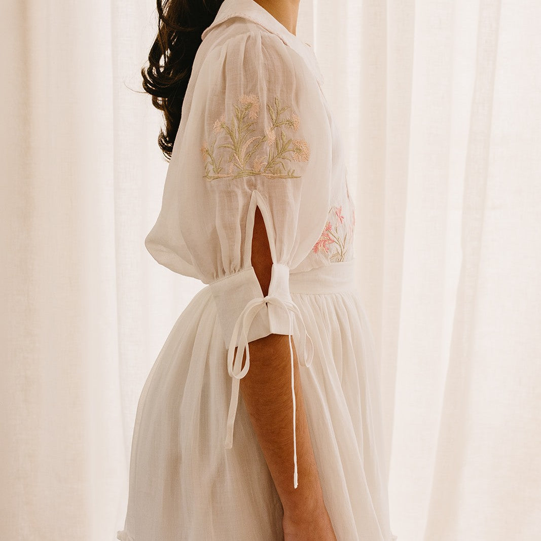 Petite Amalie Heirloom Embroidered Blouse And Skirt - White