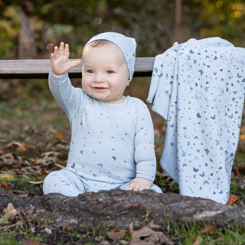Bee &amp; Dee Scattered Print Footie And Beanie - Blue