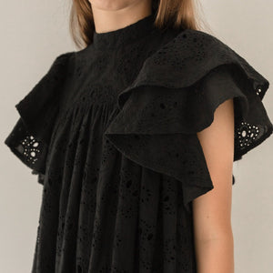 Petite Amalie Leaf Embroidered Dress - Black