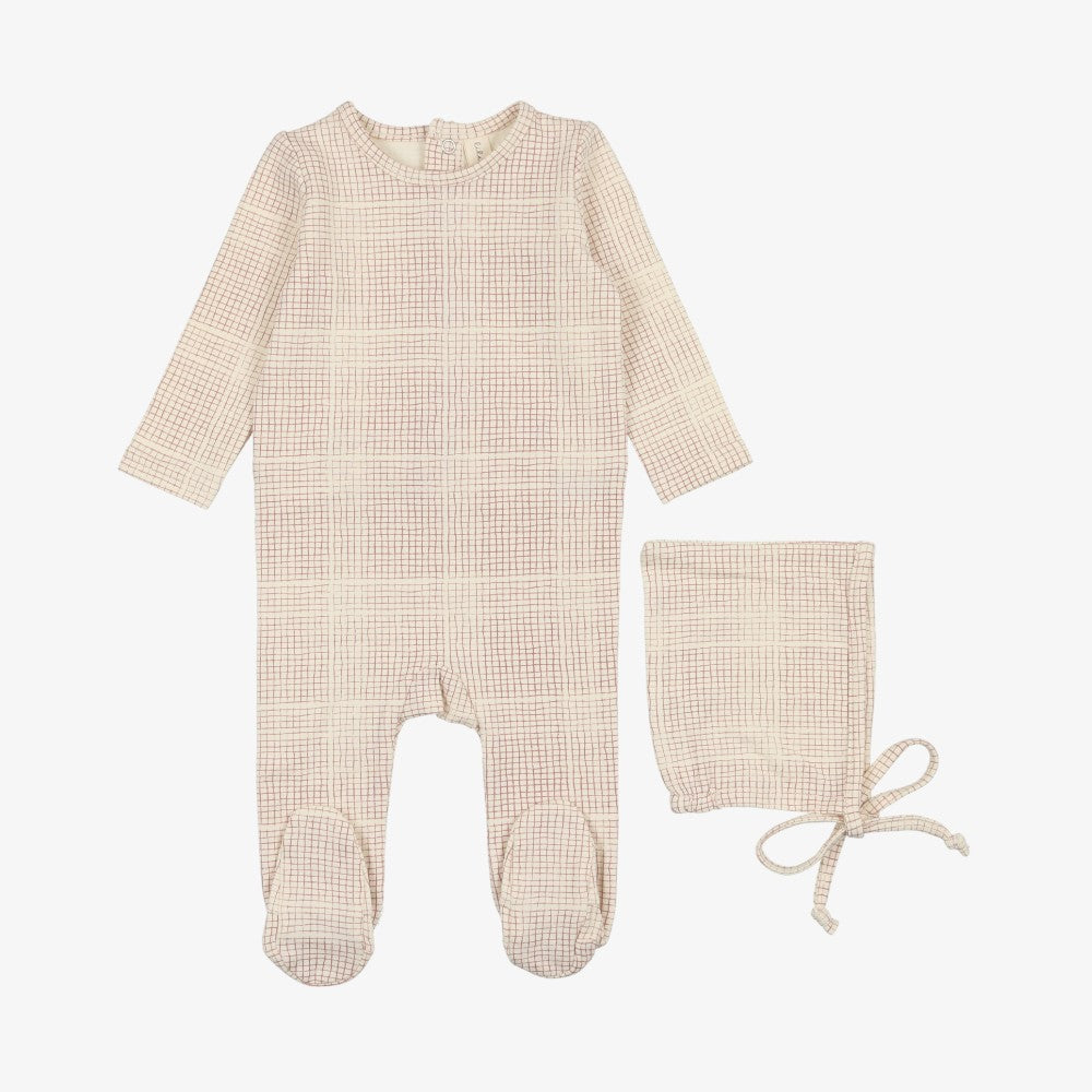 Lilette Grid Footie And Hat - Cream-rose