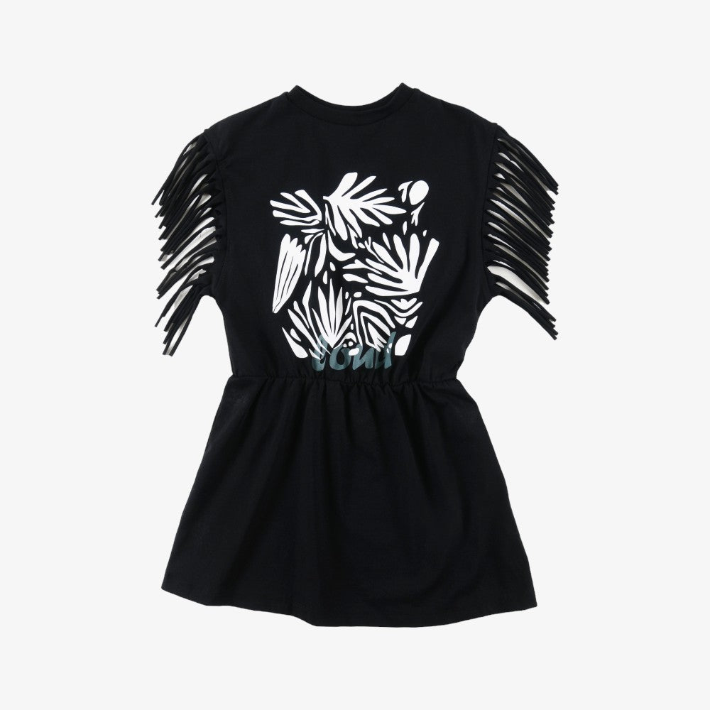 Loud Apparel Fringed Sleeve Dress - Black