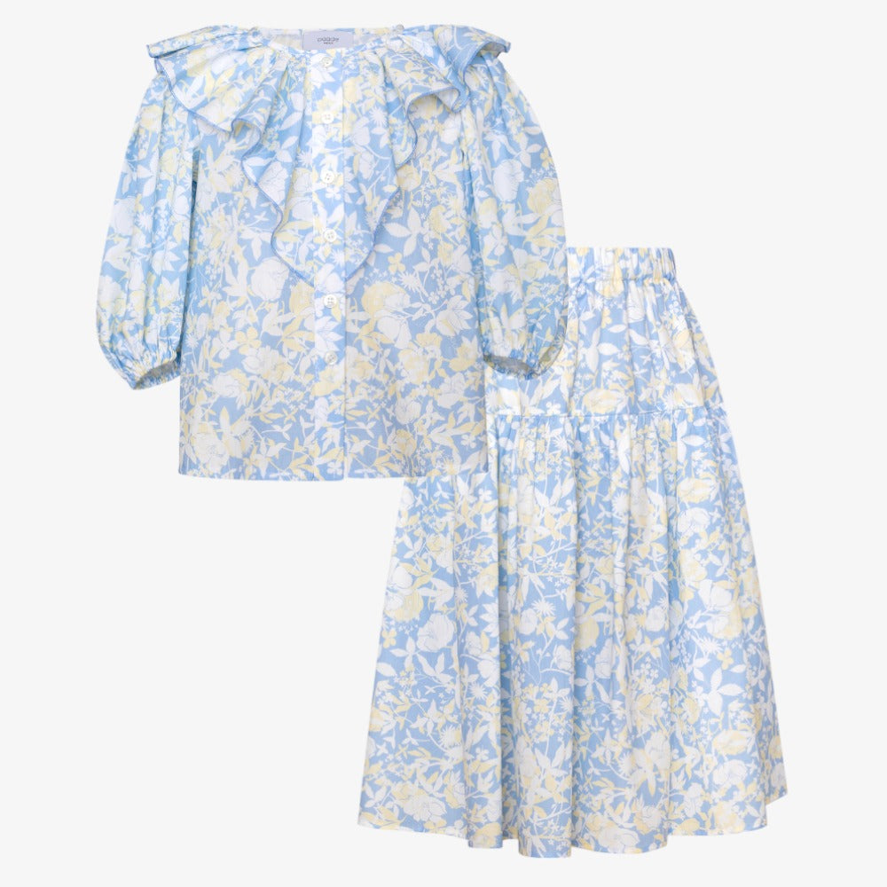 Paade Mode Floral Blouse And Skirt - Blue