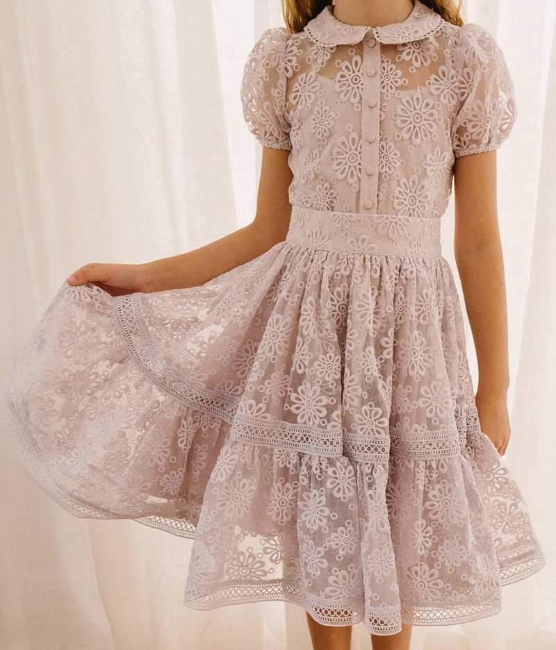 Petite Amalie Embroidered Organza Blouse And Skirt - Lilac