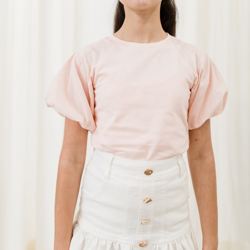 Petite Amalie Denim Button Skirt - White