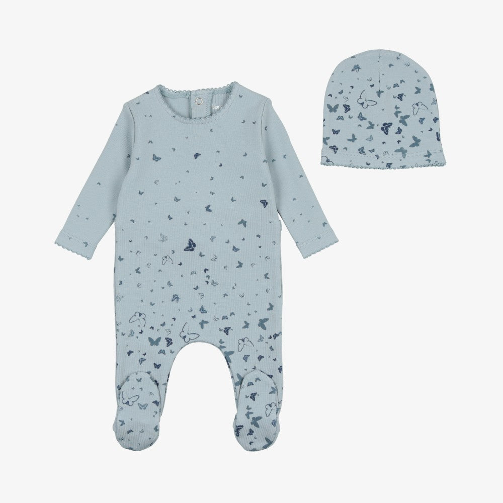Bee &amp; Dee Scattered Print Footie And Beanie - Blue