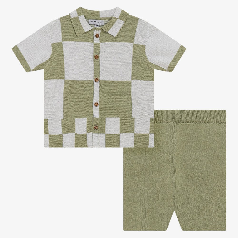 Mann Geometric Knit Top And Shorts - Mint White