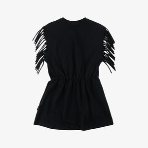 Loud Apparel Fringed Sleeve Dress - Black