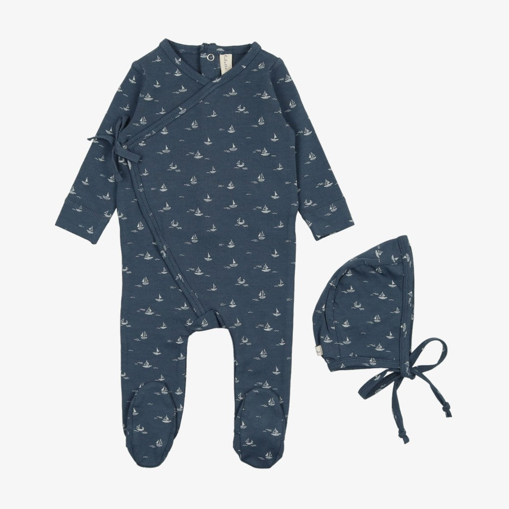 Lilette Nautical Footie And Hat - Slate
