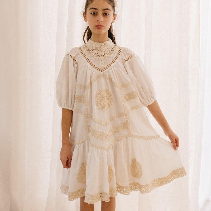 Petite Amalie Doily Smock Dress - White-natural