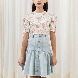 Petite Amalie Denim Button Skirt - Light Denim