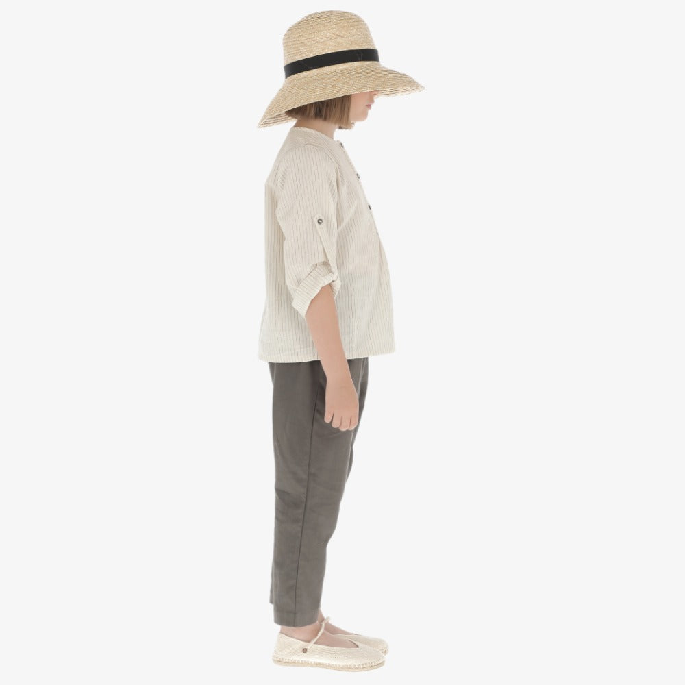 Belle Chiara Stripe Stitching Shirt - Gray