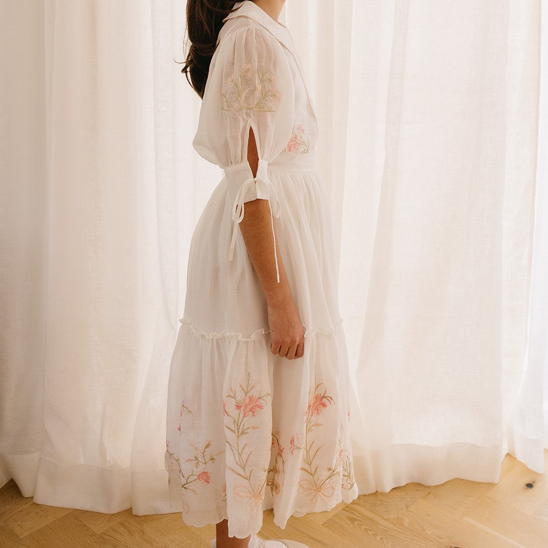 Petite Amalie Heirloom Embroidered Blouse And Skirt - White