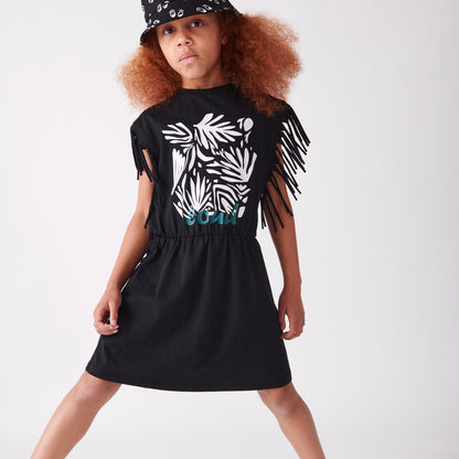 Loud Apparel Fringed Sleeve Dress - Black