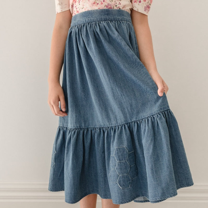 Petite Amalie Patchwork Skirt - Dark Cahmbray