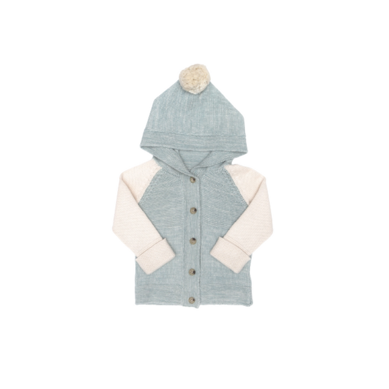 Tun Tun Hooded Cardigan With Bonnet - Natural & Blue