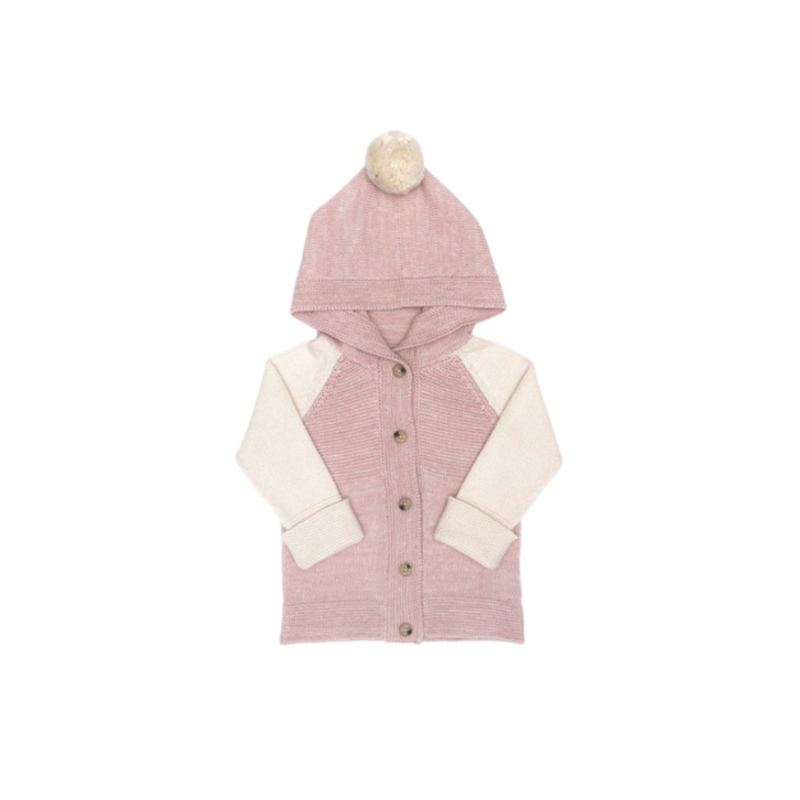 Tun Tun Hooded Cardigan With Bonnet - Natural & Dusty Rose