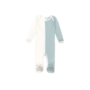 Tun Tun Ribbed Two Tone Footie - Natural & Light Blue