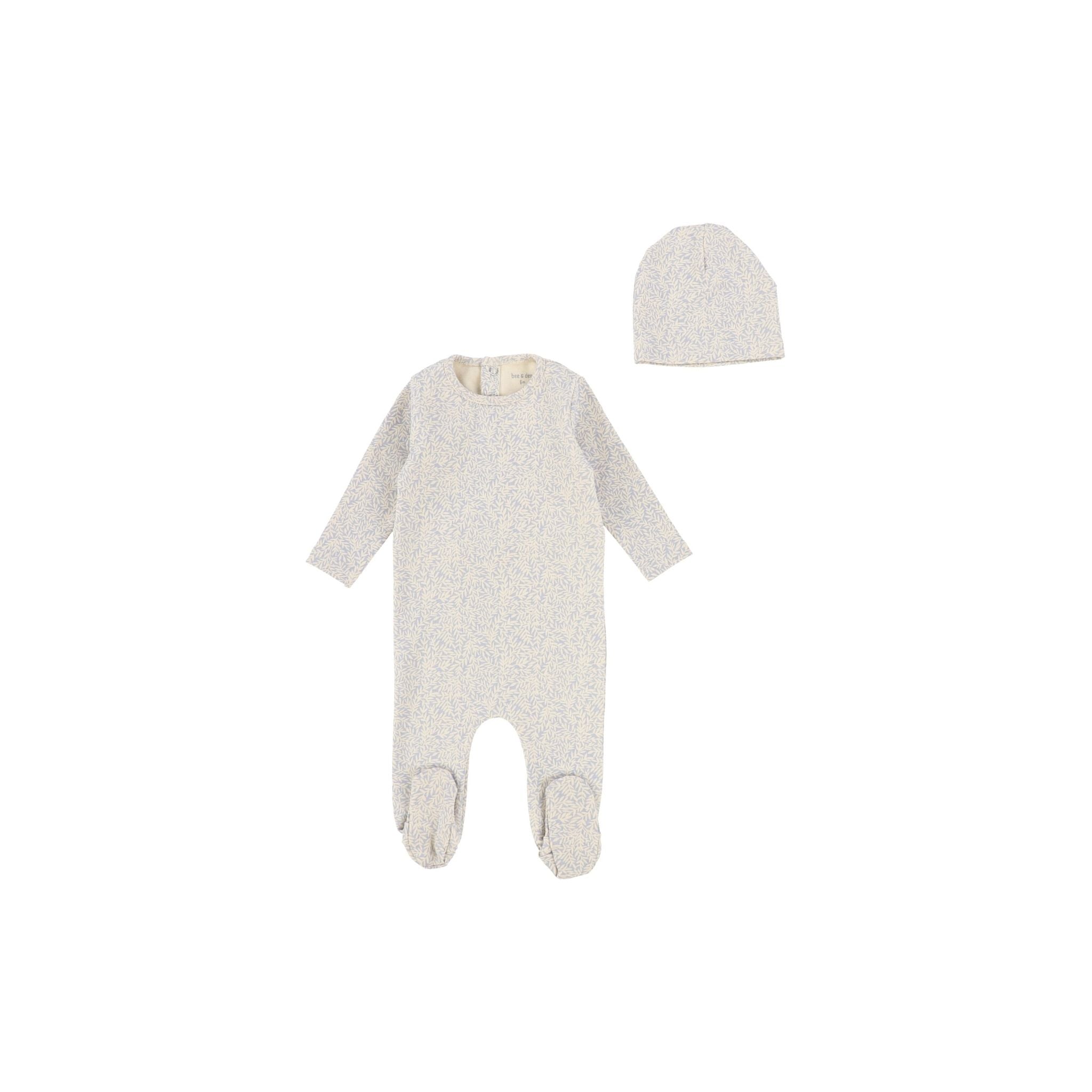 Botanical Footie And Bonnet - Silver Grey