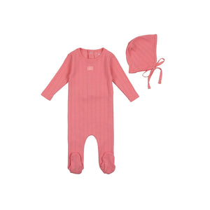 Dainty Pointelle Footie And Bonnet - Pink Coral