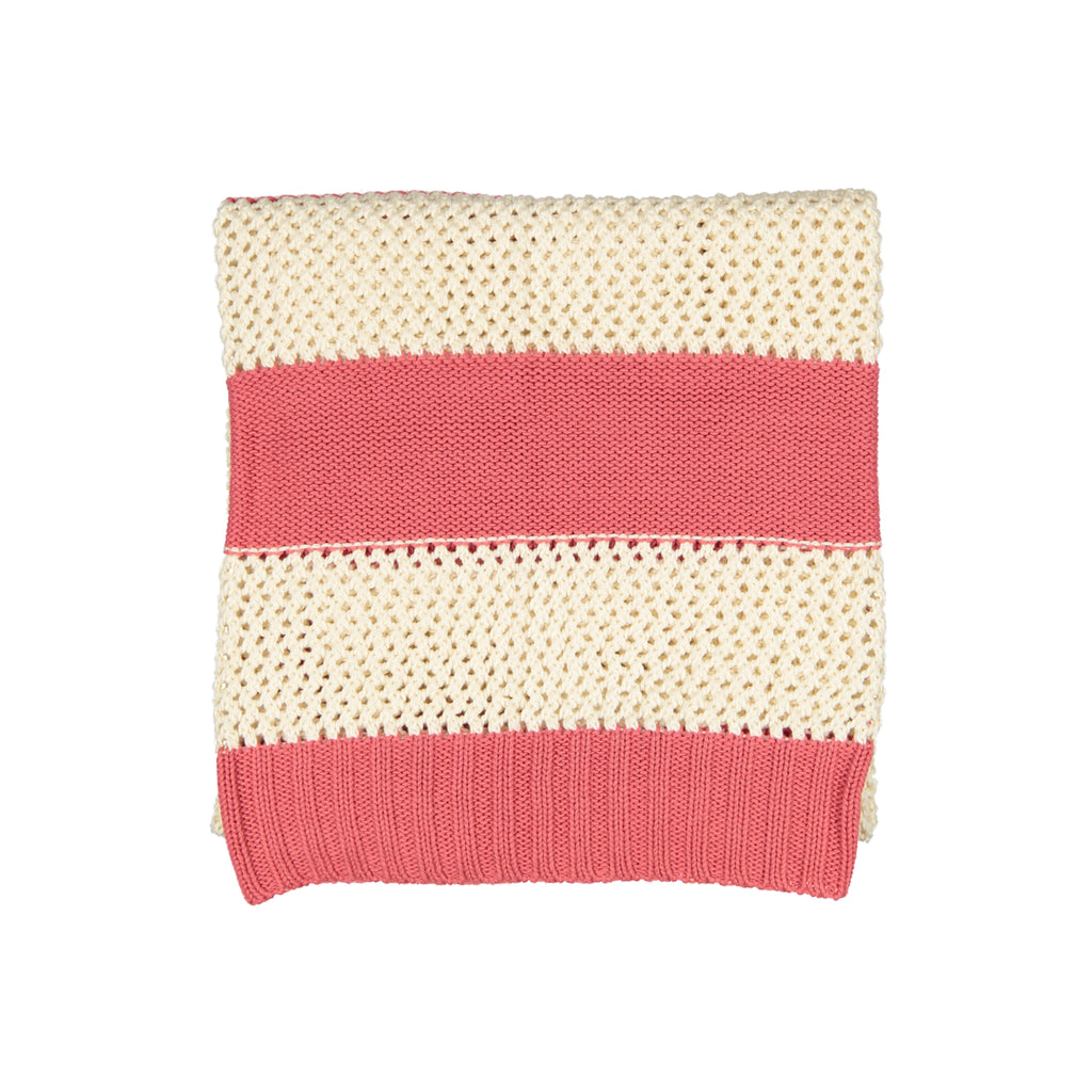 Spool Fine Knits Striped Knit Blanket - Ecru & Pink