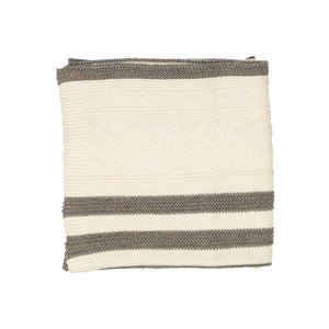 Spool Fine Knits Striped Knit Blanket - Ecru & Grey